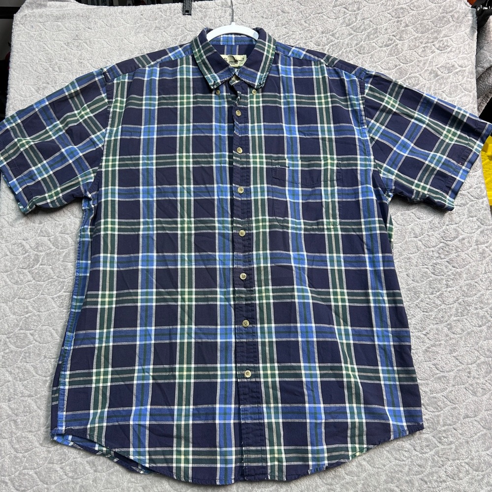 Eddie Bauer Mens Large Plaid Short Sleeve Button Down Shirt Tall Fit 100% Cotton